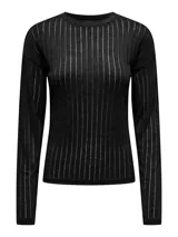 Sweater de manga larga con cuello redondo, confeccionado en tejido acanalado con diseño de rayas verticales sutiles.