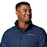 Campera puffer Columbia modelo Powder Lite II, color azul marino, con cierre frontal completo, bolsillos laterales con cremallera, cuello alto y tecnología Omni-Heat.