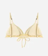 Top de bikini triangular de microfibra texturada con efecto acanalado, breteles finos regulables con cuentas decorativas y detalles con forma de concha.