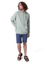 Buzo con capucha y bolsillo canguro de la marca Cat, color verde menta, con cordón de ajuste crudo, puños y dobladillo de punto acanalado, y pequeño logo estampado en el pecho.