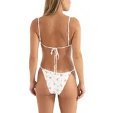 Bombacha de bikini blanca con estampado floral en tonos naranja y rosa, de corte colaless y cintura ajustable.