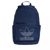 Mochila Adidas modelo Adicolor color azul marino, con amplio compartimento principal y bolsillo frontal con cierre. Incluye el logo del trifolio y la inscripción de la marca bordados en color blanco.