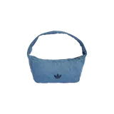 Cartera de hombro Adidas confeccionada en denim con efecto lavado, con cierre superior y logo del trifolio bordado en el frente.