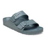 Sandalias Birkenstock modelo Arizona EVA, color gris oscuro, con diseño de dos tiras con hebillas ajustables y plantilla anatómica.