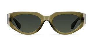 Gafas de sol Fola con montura cat-eye y diseño de parte superior plana, color verde oliva. Lentes polarizadas verdes con protección UV400.
