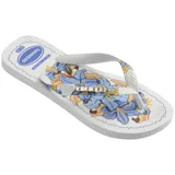 Ojotas Havaianas modelo Top Tropicalia Vibes II, color blanco con estampado floral en tonos azules y naranjas. Las tiras son blancas con el logo de Havaianas en dorado.