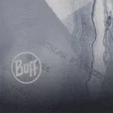 Gorro de lana reversible, con estampado de montañas en tonos grises y negros, y el reverso liso en gris oscuro.