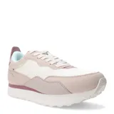 Championes urbanos Topper modelo Temple, de diseño liviano y versátil. Presentan una combinación de tonos beige, blanco y detalles en rosado, con cierre de cordones y suela de goma estable.