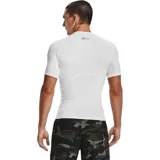 Remera deportiva de compresión Under Armour Heatgear Armour, color blanco, de manga corta y cuello redondo con logo de la marca impreso en el pecho.