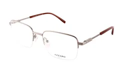 Anteojos de receta Azzaro con armazón de metal plateado de diseño semi al aire, con patillas texturizadas y terminales en color marrón.
