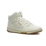 Championes de caña alta Fila FX-33 High, color blanco con detalles dorados, con cordones y suela de goma marrón.