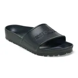 Sandalia tipo slide Birkenstock modelo Barbados, confeccionada en material EVA ligero y flexible. Presenta una banda ancha con textura hexagonal y el logo de la marca en relieve.