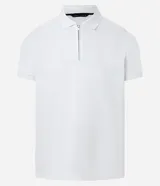 Remera polo blanca de algodón con cuello inglés y cremallera.