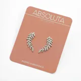 Par de aros plateados de acero quirúrgico con forma de rama de laurel.