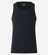 Musculosa masculina de cuello redondo, confeccionada en tejido acanalado de algodón con mezcla de poliéster y elastano. Diseño básico sin estampa, ideal para uso diario.