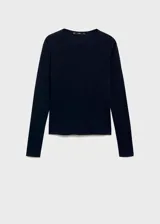 Camiseta de canalé en color azul marino, con cuello redondo, manga larga y diseño entallado.