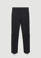 Pantalon de vestir negro de corte recto y tiro medio, con pliegues decorativos, trabillas para cinturón y cierre oculto. Incluye forro interior.