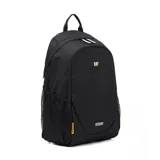 Mochila urbana Caterpillar color negro, con compartimento principal, bolsillo acolchado para portátil, bolsillos laterales de malla, correas ajustables y detalles reflectantes.