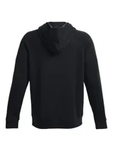 Buzo con capucha Under Armour, modelo Rival Fleece, color negro con logo de la marca estampado en blanco en el frente. Cuenta con bolsillo tipo canguro delantero, puños y bajo acanalados.