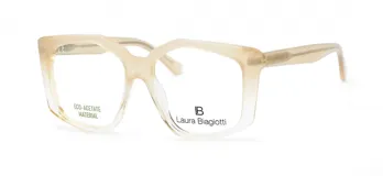 Armazón de anteojos Laura Biagiotti modelo 80, con diseño geométrico y acabado degradado en tono beige traslúcido. Fabricado en eco-acetato.