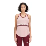Musculosa deportiva New Balance color rosa con cuello y sisas en bordó. Logotipo de la marca estampado en el pecho.