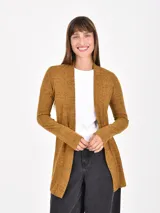 Saco abierto color verde militar, de manga larga y corte holgado.