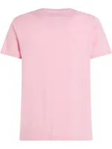 Remera Tommy Hilfiger de algodón color rosa, corte clásico, cuello redondo y logo bordado en el pecho.