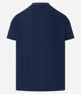 Remera masculina de manga corta, cuello redondo y color marrón oscuro, confeccionada en tejido acanalado de poliéster y algodón.