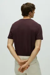Remera de hombre de corte slim fit, color bordó, con cuello redondo y mangas cortas.