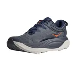 Championes de running Hoka Gaviota 6, color azul oscuro con suela blanca y detalles en naranja.