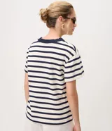 Blusa rayada Marfinno de algodón con cuello redondo en contraste y mangas cortas, de corte slim y diseño clásico.