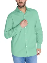 Camisa de manga larga de algodón orgánico color verde menta RKF, con cuello italiano y logo bordado en el pecho.