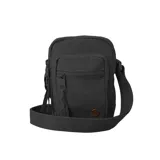 Morral pequeño tipo bandolera de color negro, confeccionado en poliamida. Cuenta con un compartimento principal con cierre de cremallera, un bolsillo frontal con cierre, correa de hombro ajustable y un pequeño detalle circular con logo en la parte inferior.