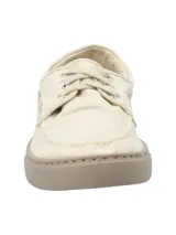 Zapatillas de lona color beige, modelo Napa de RKF, con diseño tipo náutico, cordones frontales y suela de goma marrón.