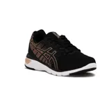 Championes de running Asics Gel-Kamo 2, color negro con detalles en rosa claro y suela blanca.