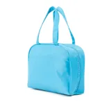 Portacosmético grande XL de color celeste, confeccionado en 100% poliéster, con doble cierre superior y correas fijas de mano.