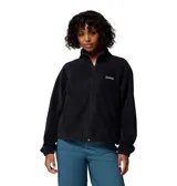 Campera de forro polar Columbia modelo Benton Springs, color negro, con cuello alto, cierre frontal completo, bolsillos laterales con cierre y puños elásticos.