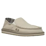 Zapatos tipo slip-on Sanuk modelo Donny Hemp, color beige, con diseño de talón plegable y bordes deshilachados. Presentan capellada de cáñamo y algodón, forro interior con estampado tipo manta y suela de goma con entresuela de EVA.