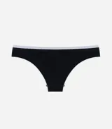 Bombacha tipo bikini confeccionada en poliamida y elastano, con diseño sin costuras y bies en contraste en los bordes.