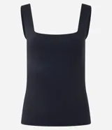 Blusa básica sin mangas marca Cortelle, confeccionada en poliamida con elastano. Presenta un diseño ajustado al cuerpo con escote cuadrado tanto en el frente como en la espalda y breteles medianos.