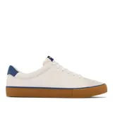 Championes Columbia modelo Bonehead Lea Omni-Grip, color blanco con detalles en azul y suela de goma marrón. Confeccionados en una mezcla de cuero y materiales sintéticos, ideales para uso cotidiano.