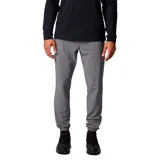 Pantalón jogger Columbia Hike Jogger Omni-Shield de color gris, con cintura elástica y cordón ajustable, bolsillos delanteros, dobladillos elásticos y bolsillo trasero con cierre. Incorpora tecnología Omni-SHIELD resistente al agua y a las manchas, y detalles reflectantes.