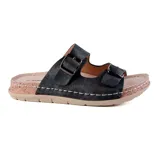 Sandalias casuales Korium Confort Frey, color negro, con dos tiras ajustables con hebilla y plantilla de cuero.