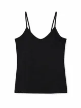 Musculosa negra sin costuras, con escote en V y tirantes finos dobles.
