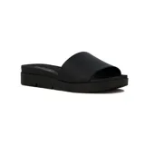 Sandalia Beira Rio de mujer, color negro, tipo chinela con tira ancha y suela plana con plataforma ligera.