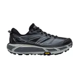 Championes de trail running Hoka modelo Mafate Speed 2, color negro y gris con suela Vibram de alto agarre. Diseño técnico con amortiguación de alto perfil y refuerzos laterales.
