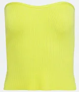 Blusa strapless de punto acanalado con escote corazón, corte ajustado al cuerpo y diseño sin mangas.
