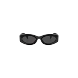 Lentes de sol Miu Miu con armazón ovalado de acetato negro y micas oscuras.