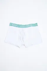 Boxer blanco de algodón con elástico celeste personalizado con la inscripción "FORM UNIFORM".
