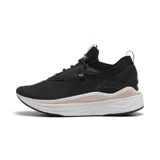 Championes Puma Softride Stack.Prem.Wns, color negro con detalles en rosa pálido y suela blanca.
